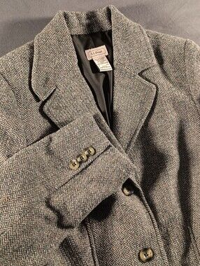 Vintage L.L. Bean Wool Silk Blend Herringbone Tweed Single Breasted Sz S Blazer